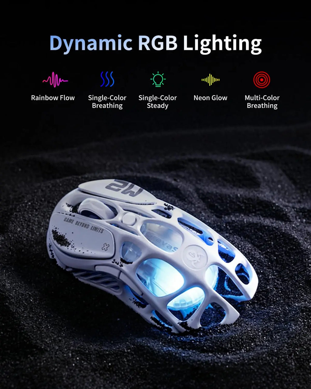 Gravastar Mercury M2 White Wireless Gaming Mouse with 26,000 DPI, PAW3395DM Sensor -79G Lightweight Hollowed-Out Design -5 Programmable Buttons -5 Dynamic Lightsync RGB (White)