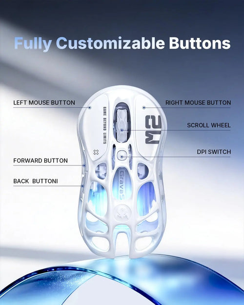 Gravastar Mercury M2 White Wireless Gaming Mouse with 26,000 DPI, PAW3395DM Sensor -79G Lightweight Hollowed-Out Design -5 Programmable Buttons -5 Dynamic Lightsync RGB (White)